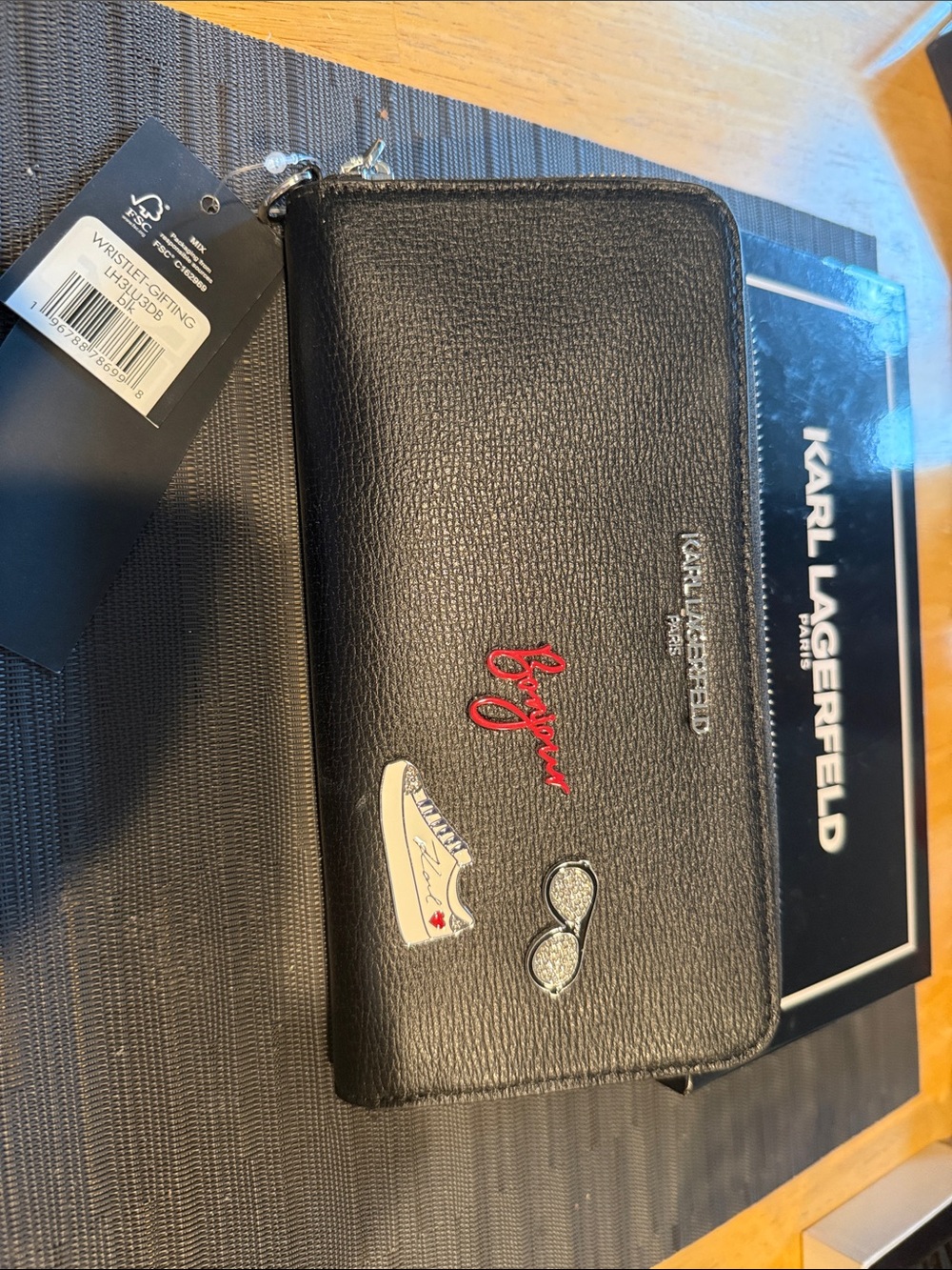 Karl Lagerfeld Black Zip Wallet with Enamel Charms